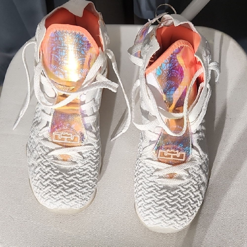 Nike White and Orange Athletic Shoes LEBRON JAMES SIZE 6.5